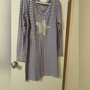 Victoria Secret Striped Long Sleeve Night Shirt with Star Design